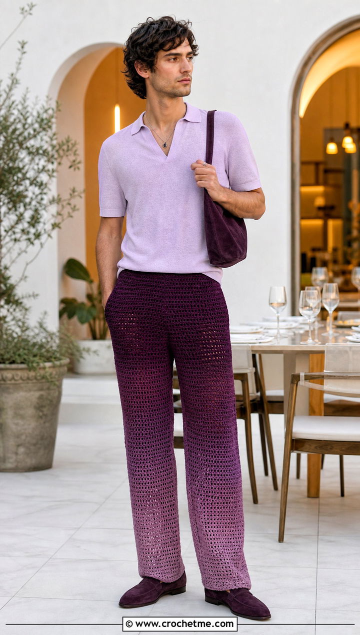 Ombre Crochet Pants With Monochrome Shirt - 35 crochet pants men outfit ideas