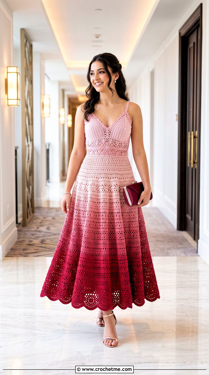 Ombre Crochet Prom Dress With Tonal Accessories - 30 Prom Crochet Dress outfit ideas