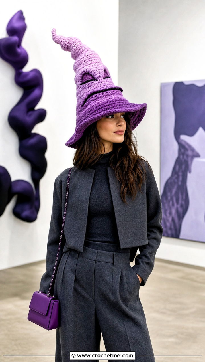 Ombre Crochet Sorting Hat With Monochrome Outfit - 35 crochet sorting hat outfit ideas