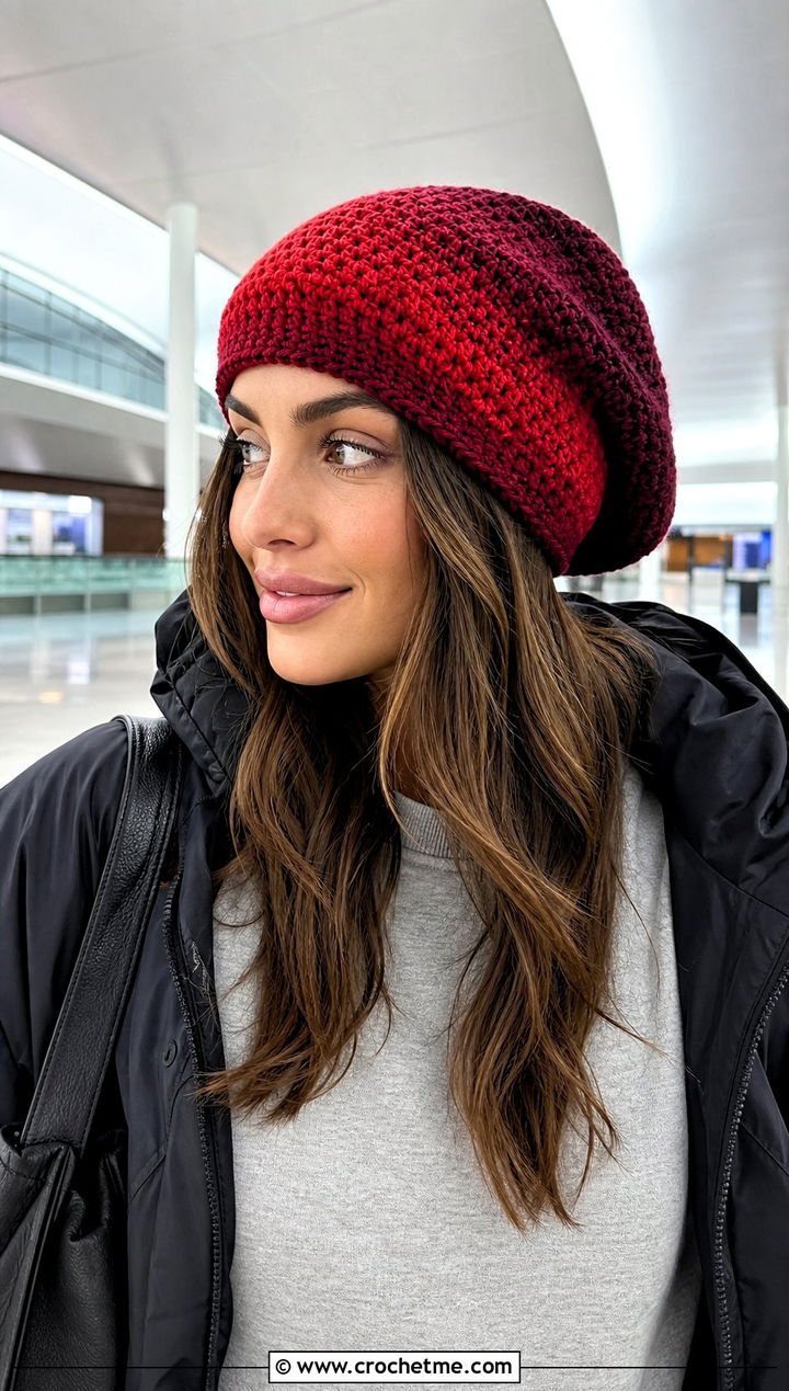 Ombre Longline Oversized Crochet Beanie With Matching Lounge Set - 15 Oversized Crochet Beanie outfit ideas