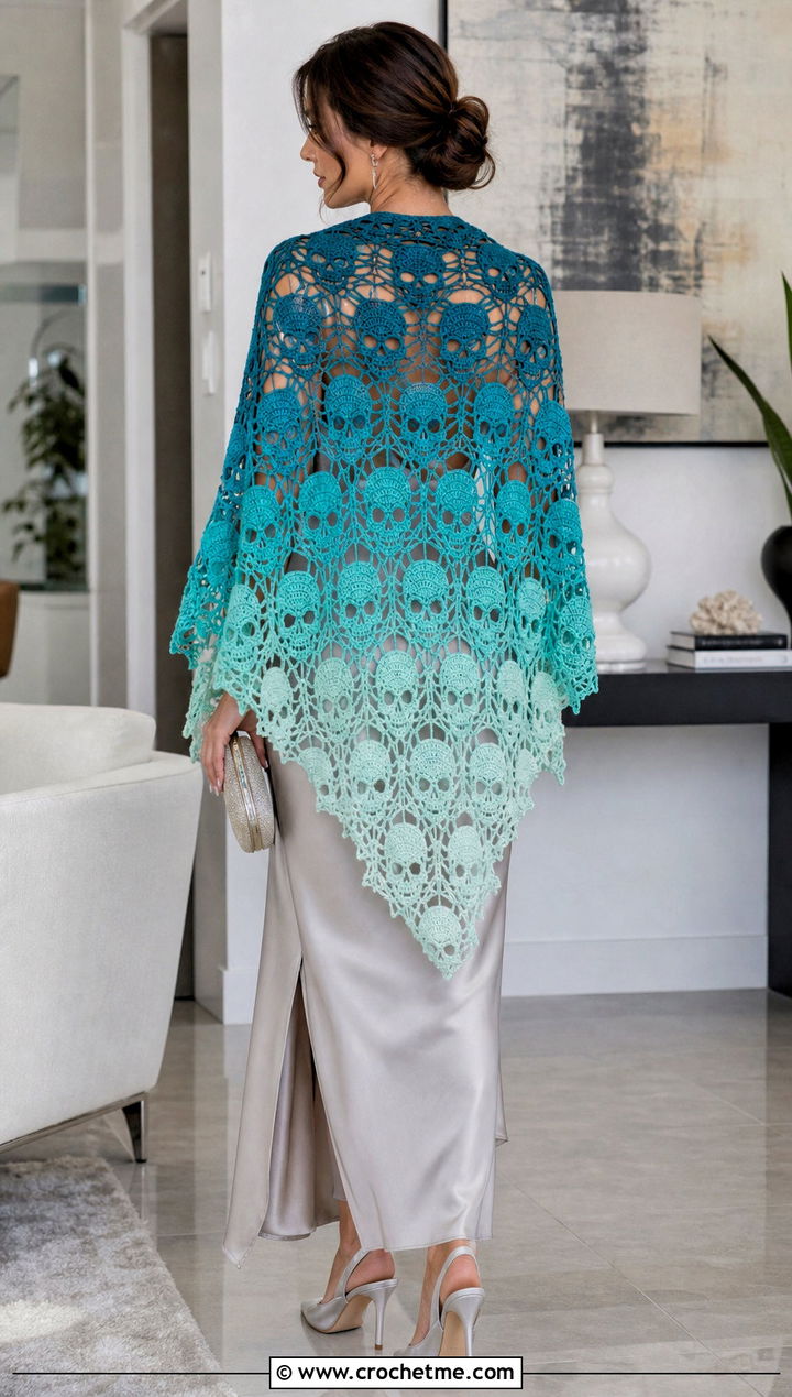 Ombre Lost Souls Shawl With Satin Slip Dress - 35 crochet lost souls shawl outfit ideas