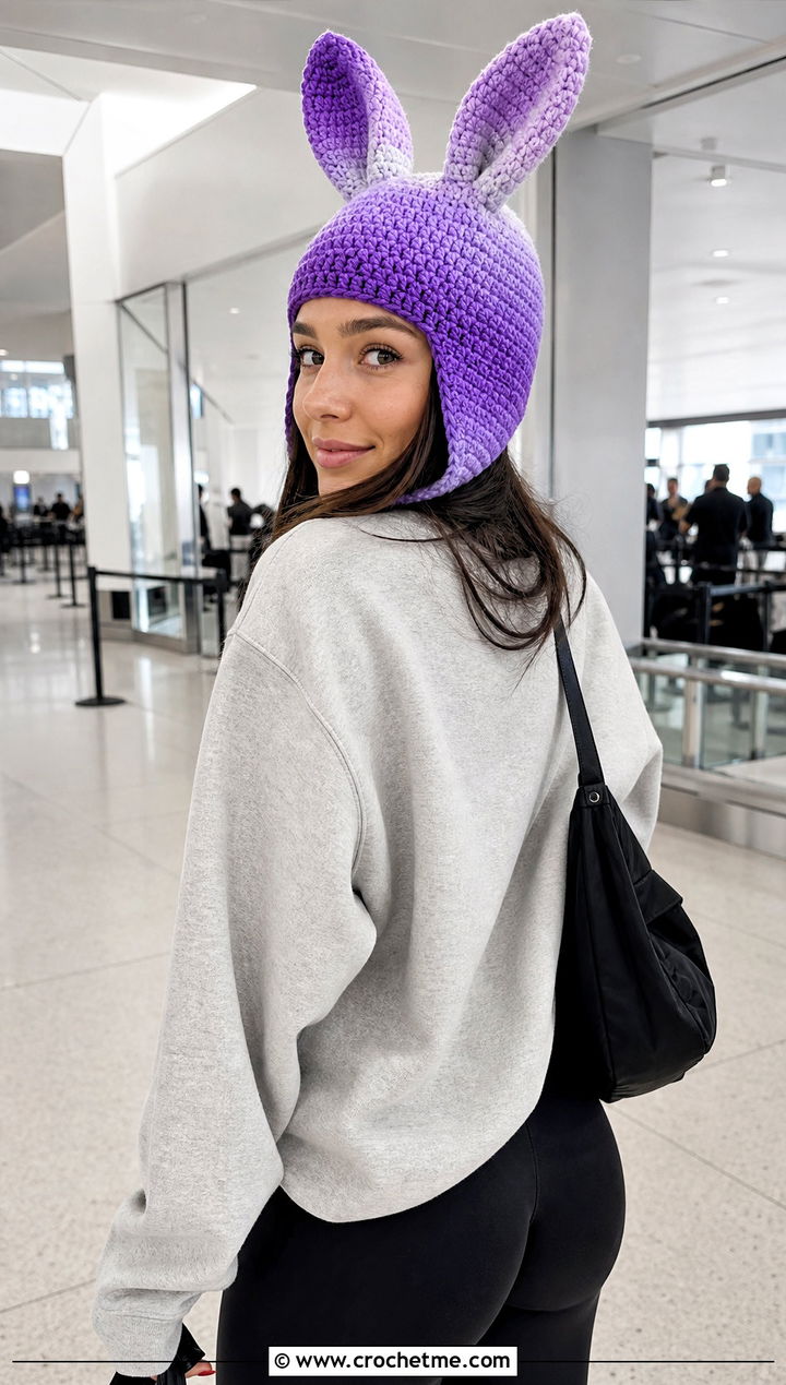 Ombre Louise Crochet Bunny Ear Hat With Sweatshirt And Leggings - 25 Louise Crochet Hat outfit ideas