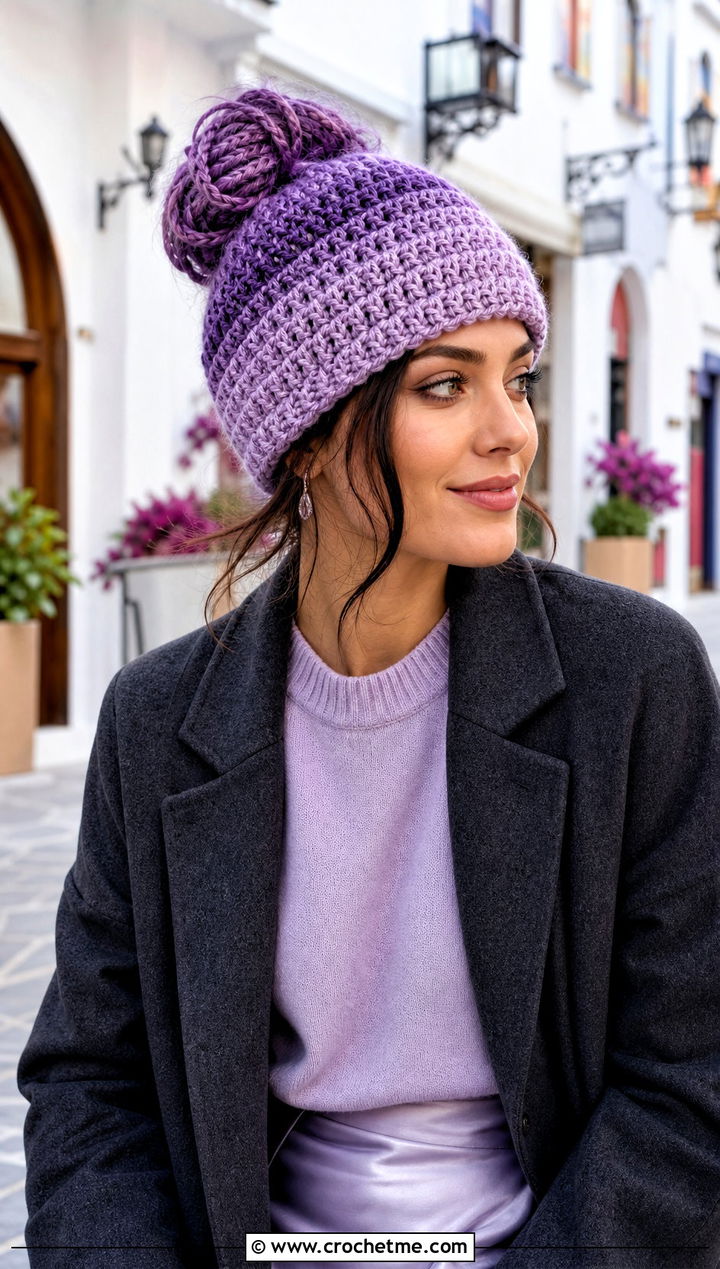 Ombre Messy Bun Crochet Hat With Satin Skirt - 25 Messy Bun Crochet Hat outfit ideas