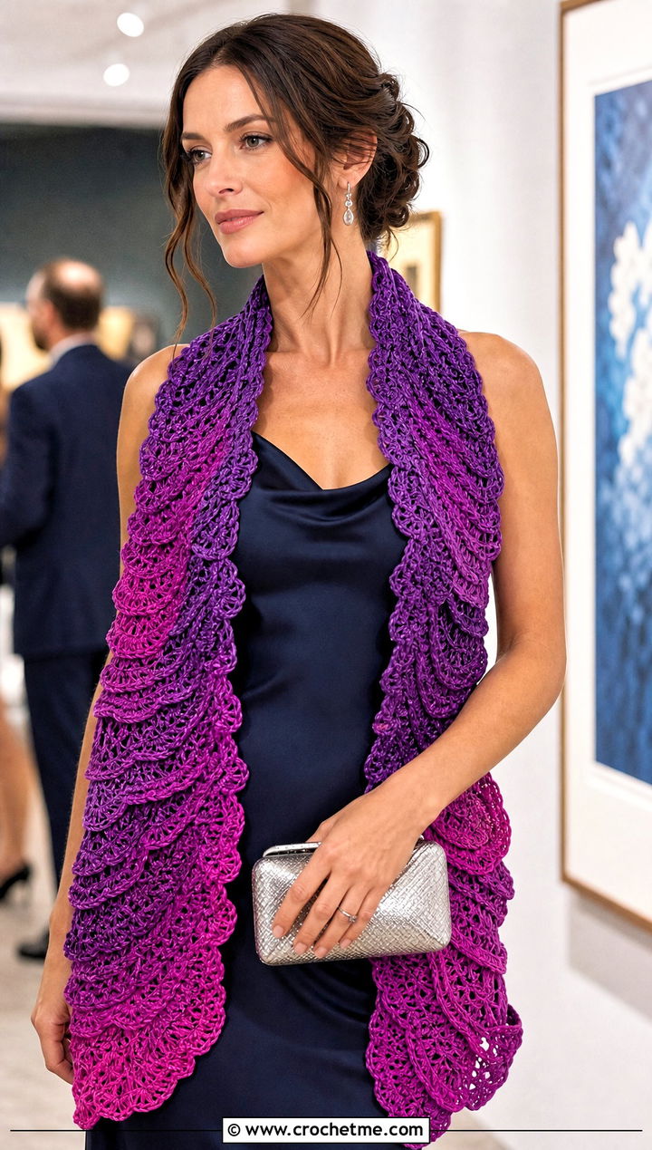 Ombre Natsu Scarf With Slip Dress and Heels - 15 Crochet Natsu Scarf outfit ideas