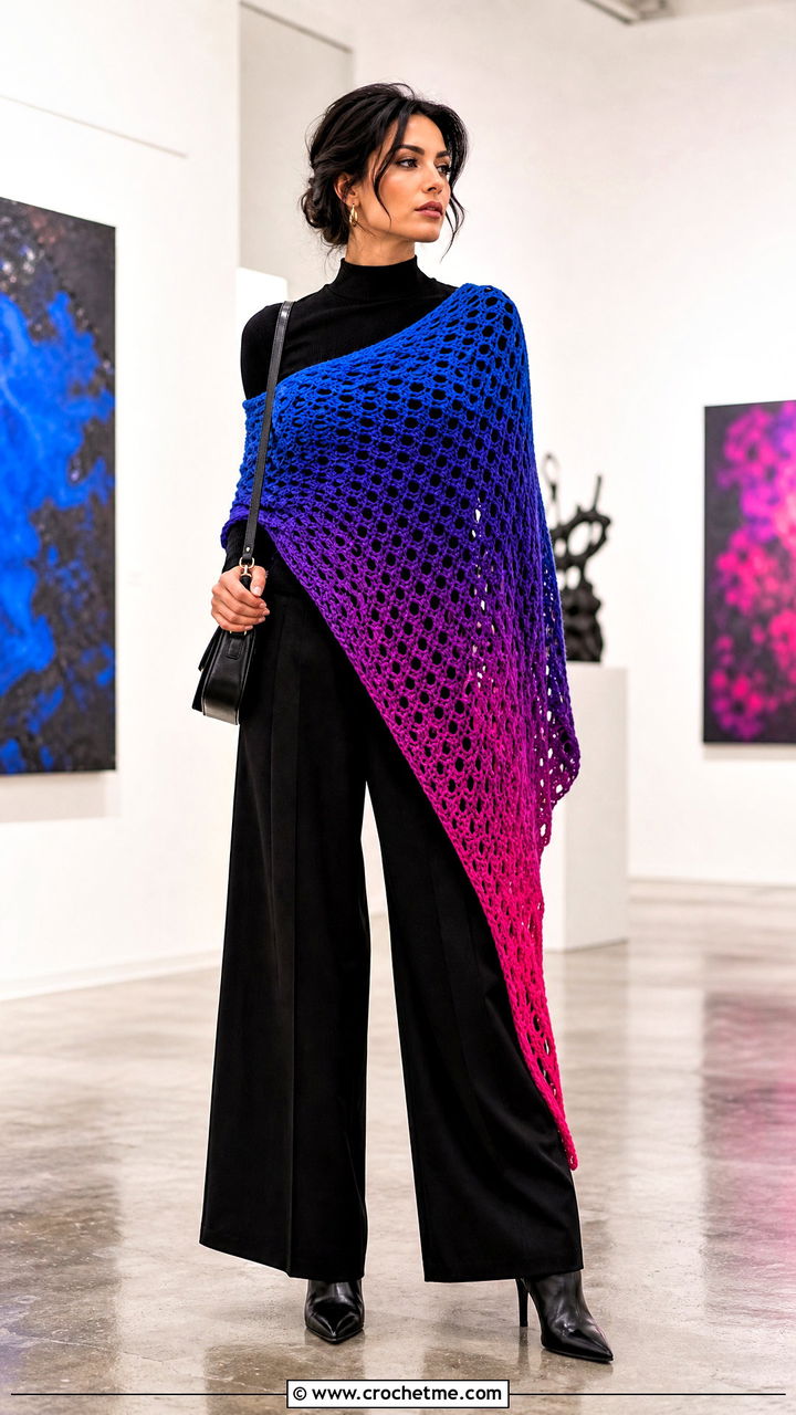 Ombre Prayer Shawl With Black Basics - 35 crochet prayer shawl outfit ideas