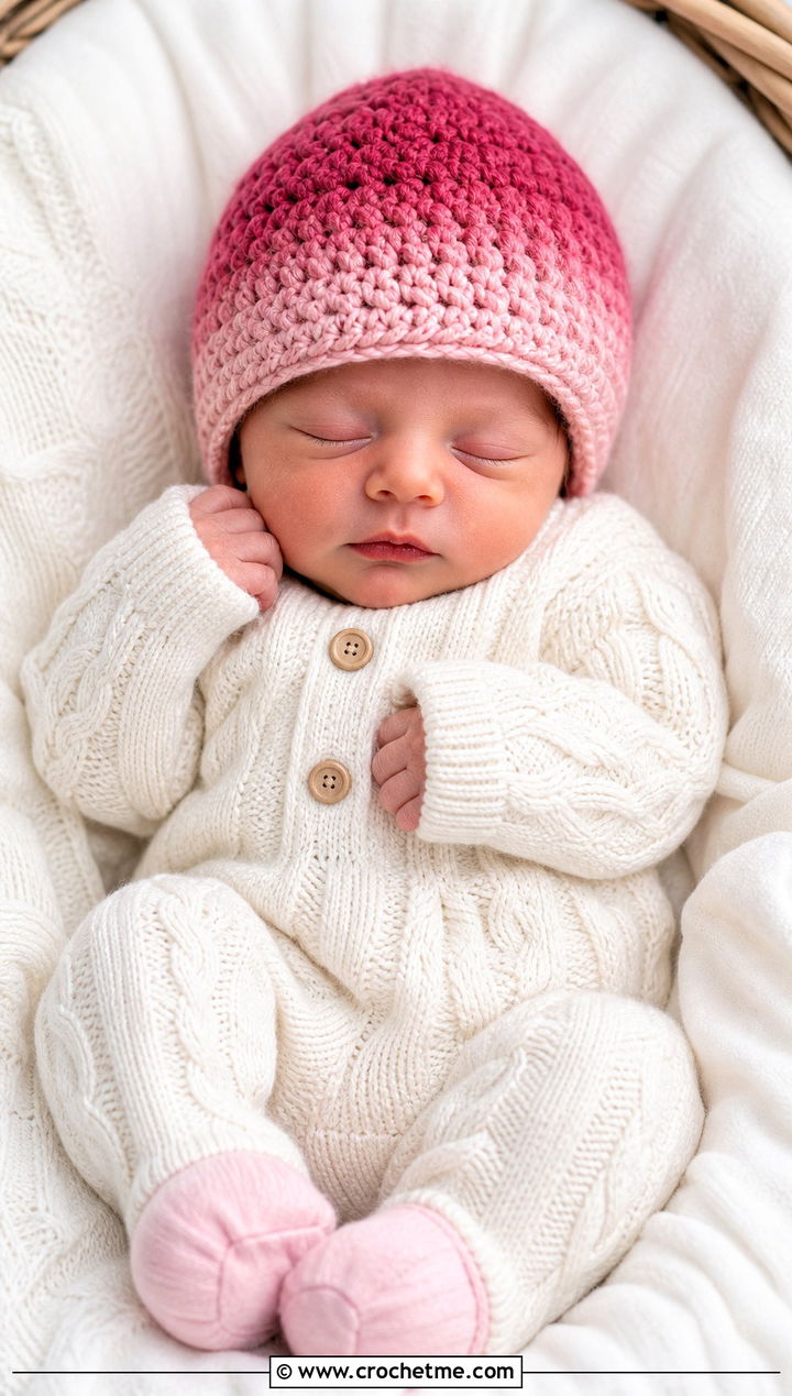 Ombre Preemie Crochet Beanie With Cable Knit Romper - 25 premie crochet hat outfit ideas