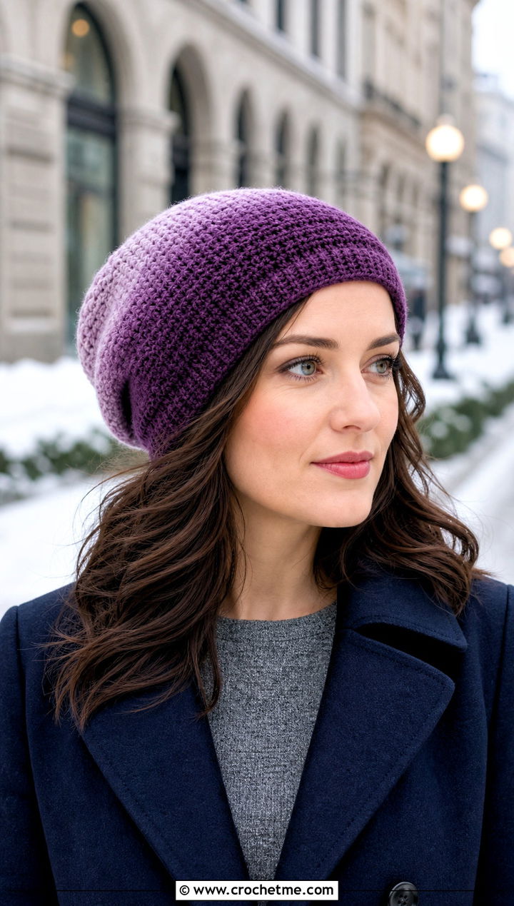 Ombre Slouch Crochet Beanie With Sweater Dress - 30 slouch crochet beanie outfit ideas