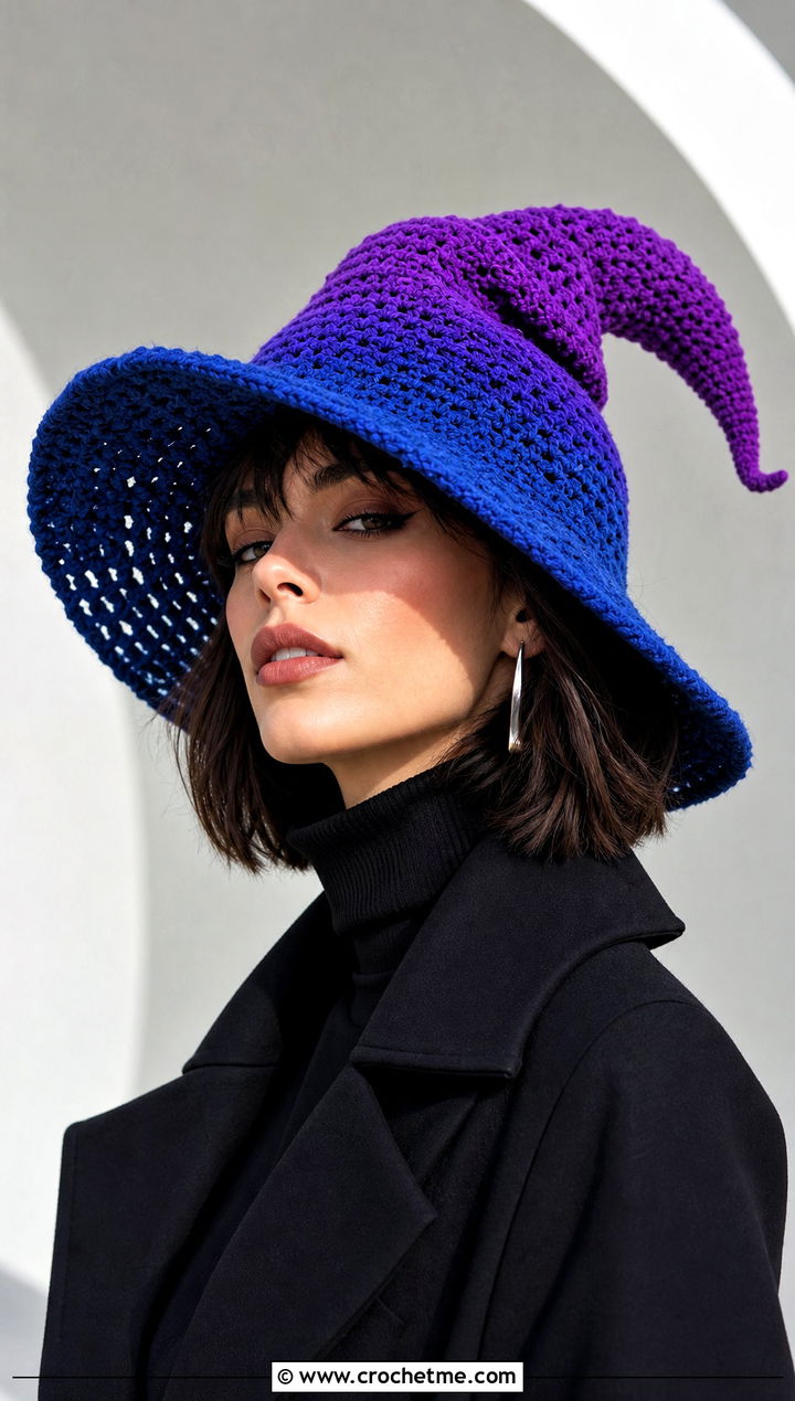 Ombre Slouchy Crochet Witch Hat With Monochrome Outfit - 30 slouchy crochet witch hat outfit ideas
