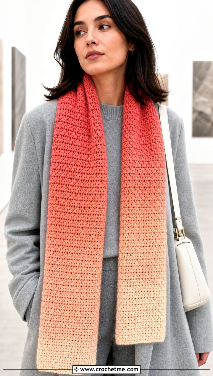 Ombre Thermal Stitch Crochet Scarf With Monochrome Knit Outfit - 20 Thermal Stitch Crochet Scarf outfit ideas