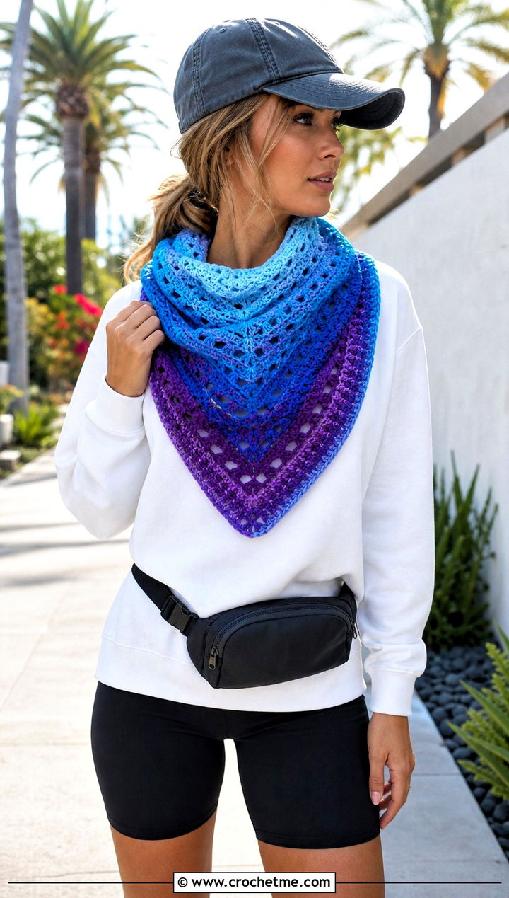 Ombre Triangle Crochet Shawl Scarf With Sweatshirt - 30 crochet shawl scarf outfit ideas
