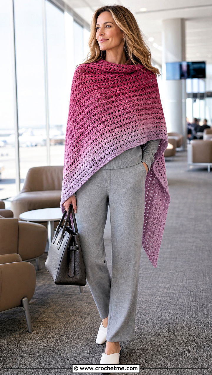 Ombre Tunisian Crochet Shawl With Knit Set - 35 tunisian crochet shawl outfit ideas