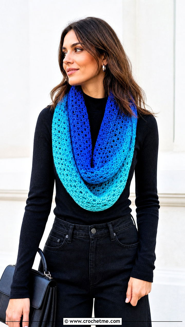 Ombre V Stitch Crochet Scarf With Monochrome Outfit - 25 v stitch crochet scarf outfit ideas