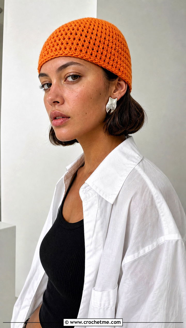 One Hour Crochet Skull Cap With Oversized Shirt - 25 One Hour Crochet Hat outfit ideas