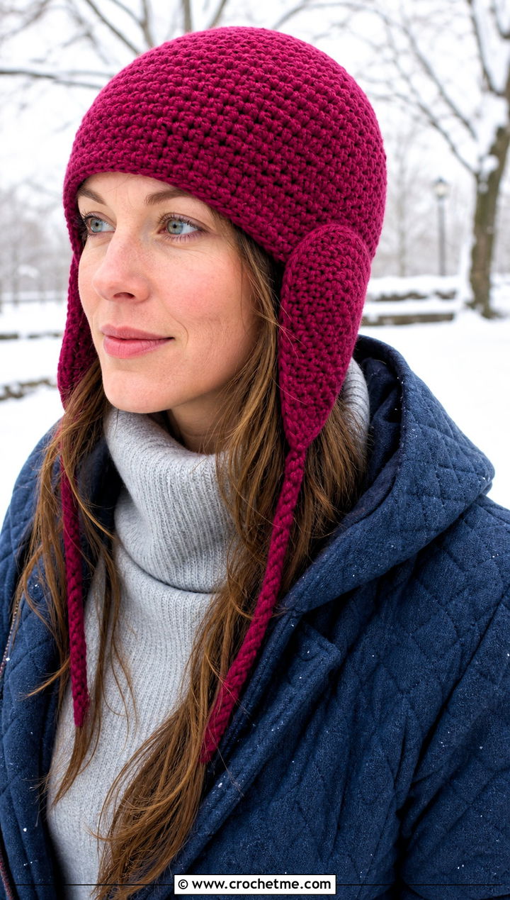 One Hour Crochet Trapper Hat With Quilted Coat - 25 One Hour Crochet Hat outfit ideas