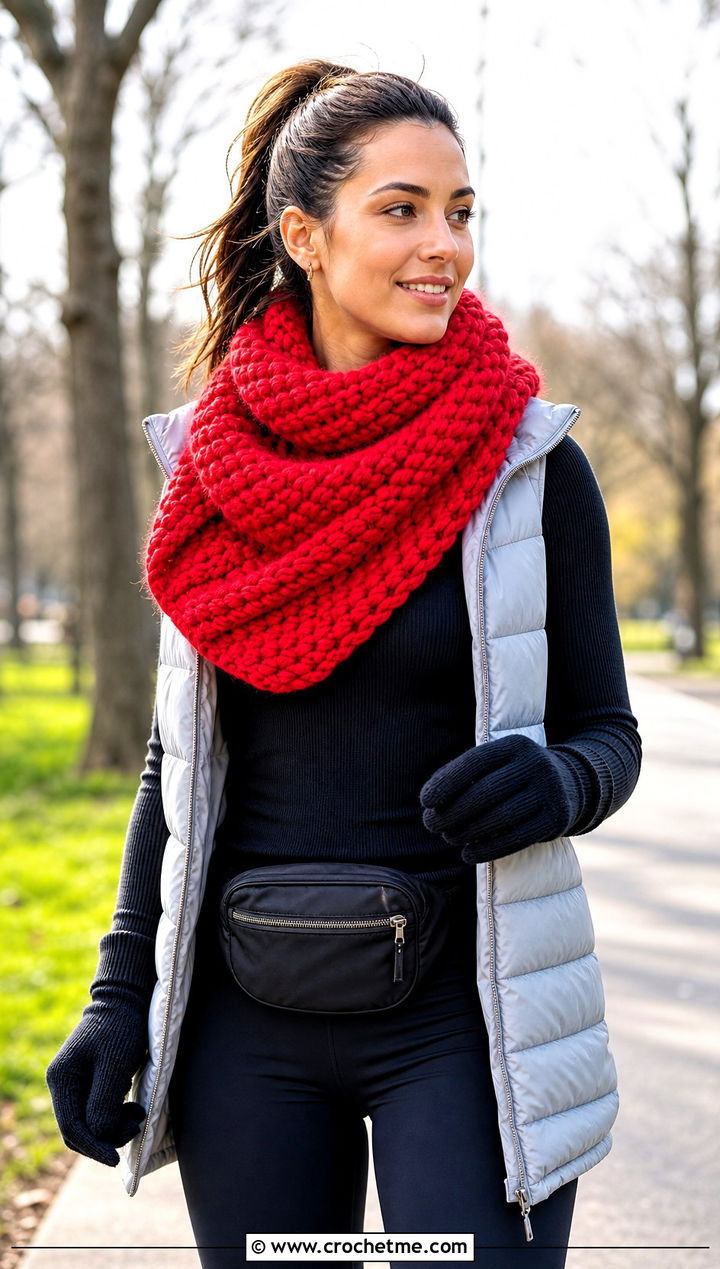 One Skein Chunky Mini Shawl With Puffer Vest - 30 one skein crochet shawl outfit ideas