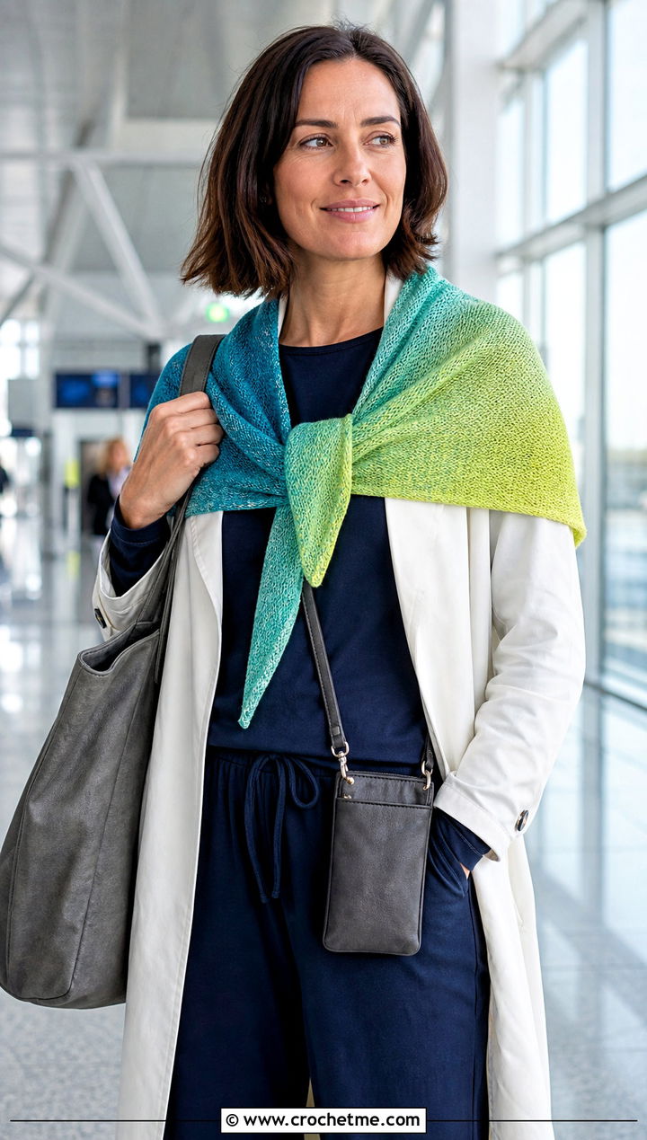 One Skein Gradient Shawlette With Airport Outfit - 30 one skein crochet shawl outfit ideas
