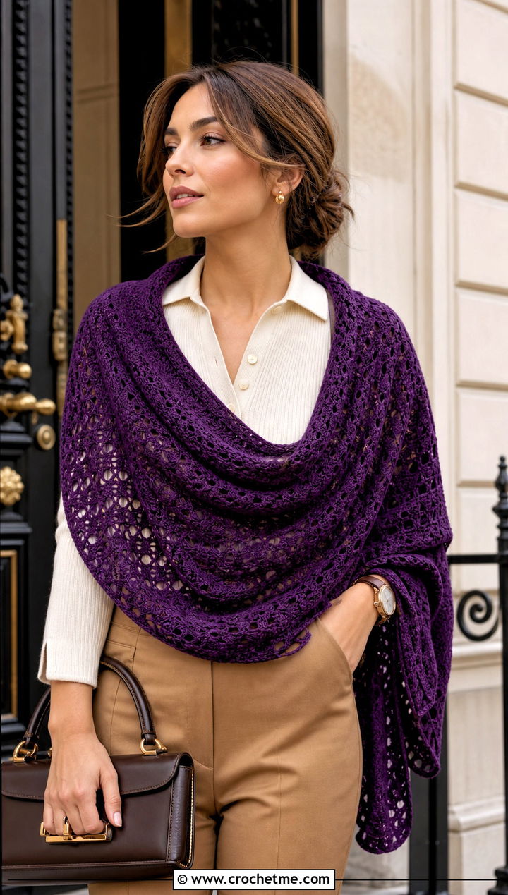 One Skein Half Circle Shawl With Old Money Outfit - 30 one skein crochet shawl outfit ideas