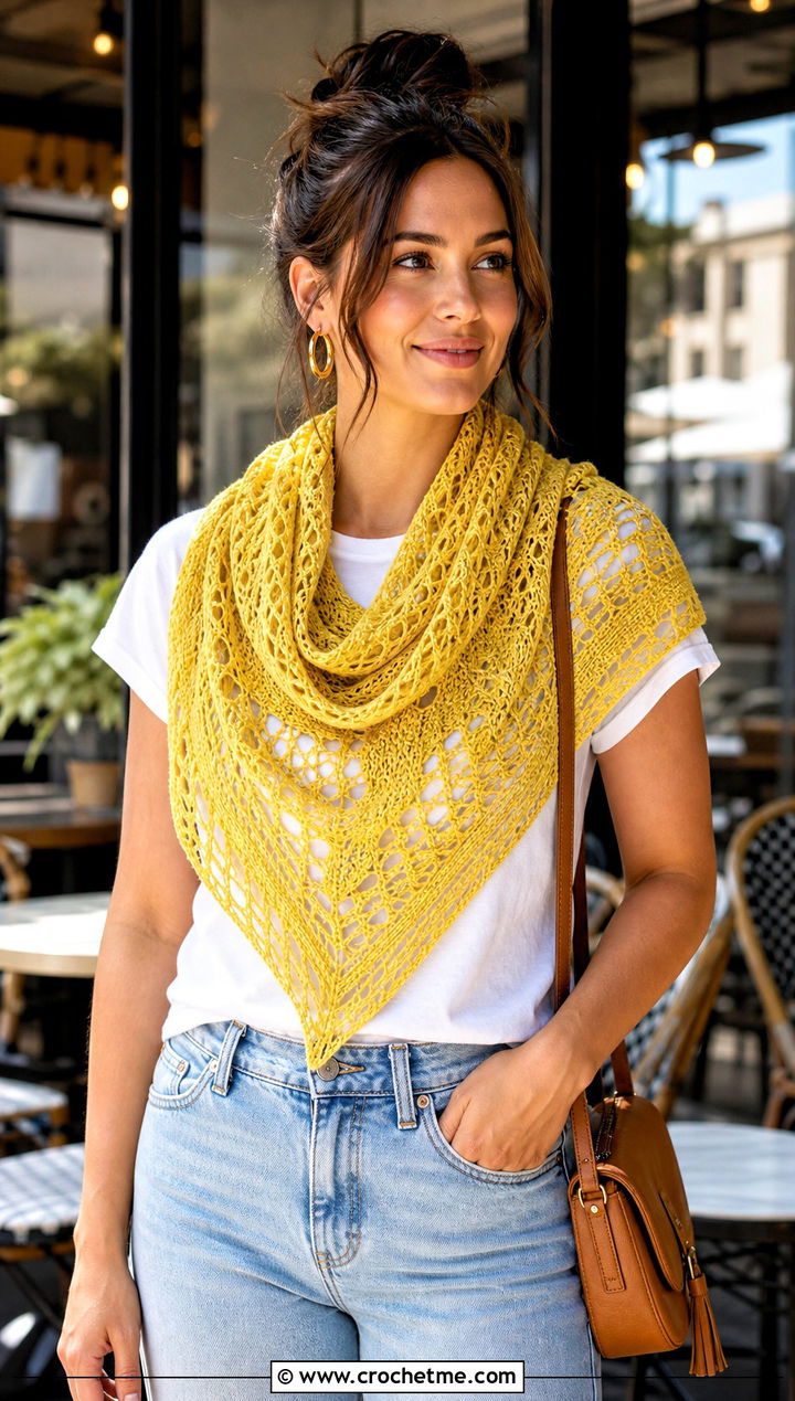 One Skein Lace Triangle Shawlette With Jeans - 30 one skein crochet shawl outfit ideas