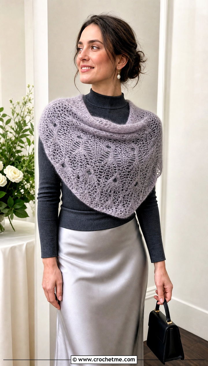 One Skein Mohair Crescent Shawlette With Satin Skirt - 30 one skein crochet shawl outfit ideas