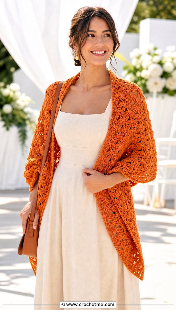 One Skein Shell Stitch Shawl With Midi Dress - 30 one skein crochet shawl outfit ideas