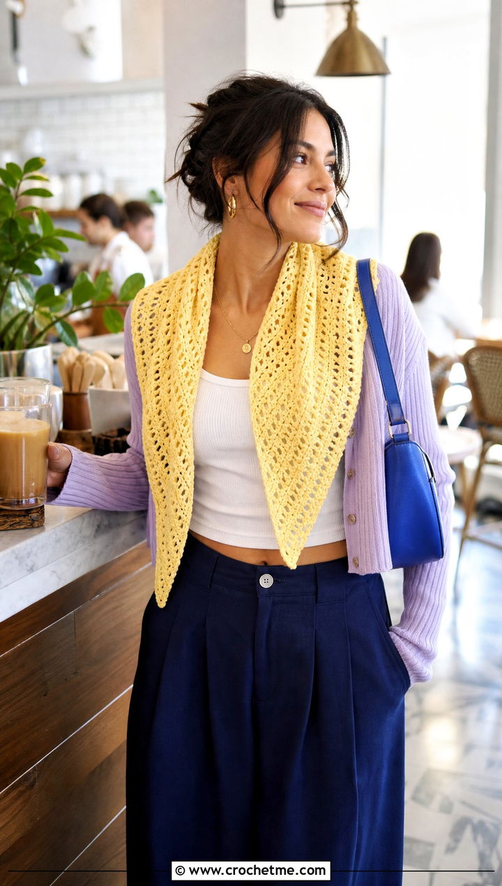 One Skein V Stitch Triangle Shawlette With Brunch Outfit - 30 one skein crochet shawl outfit ideas