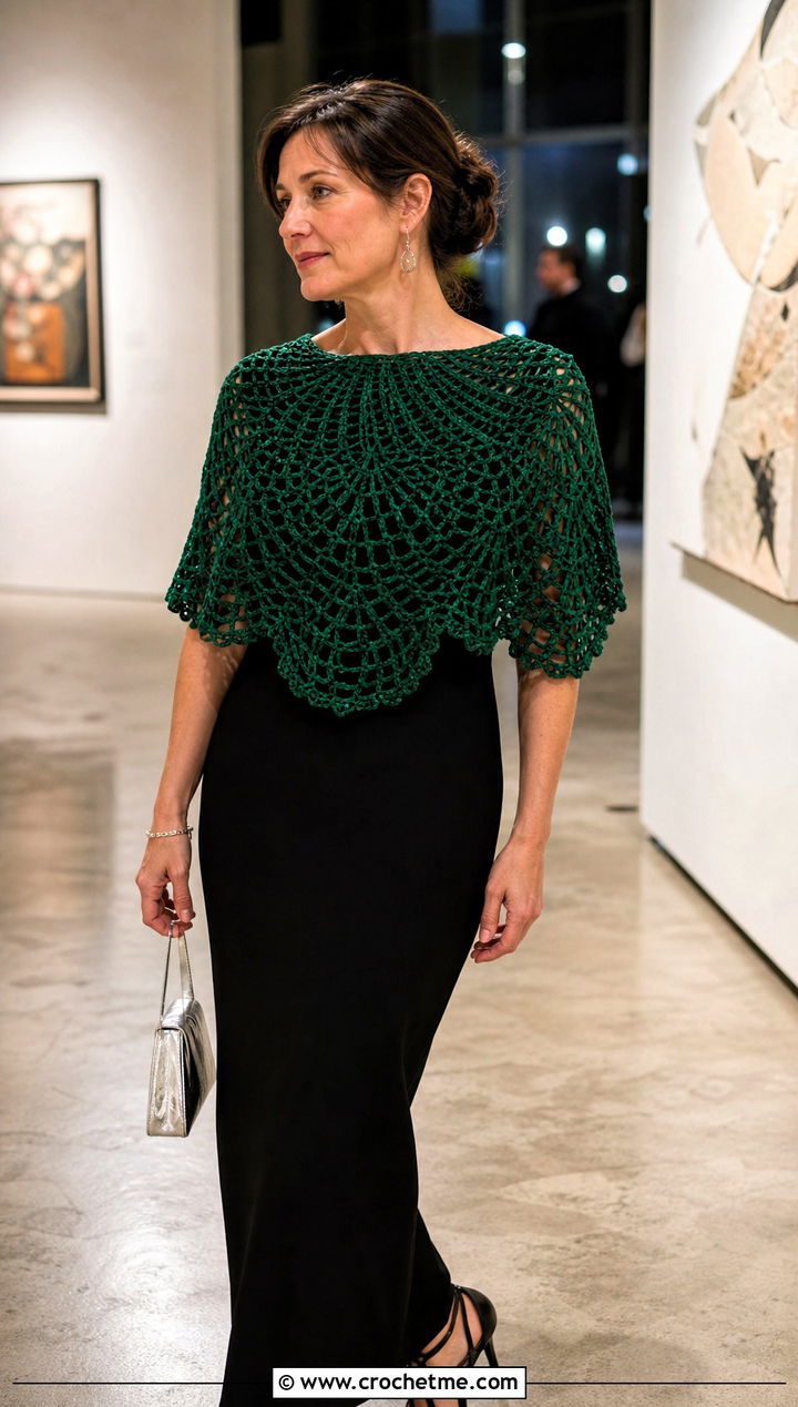 One Skein Virus Stitch Shawl With Column Dress - 30 one skein crochet shawl outfit ideas