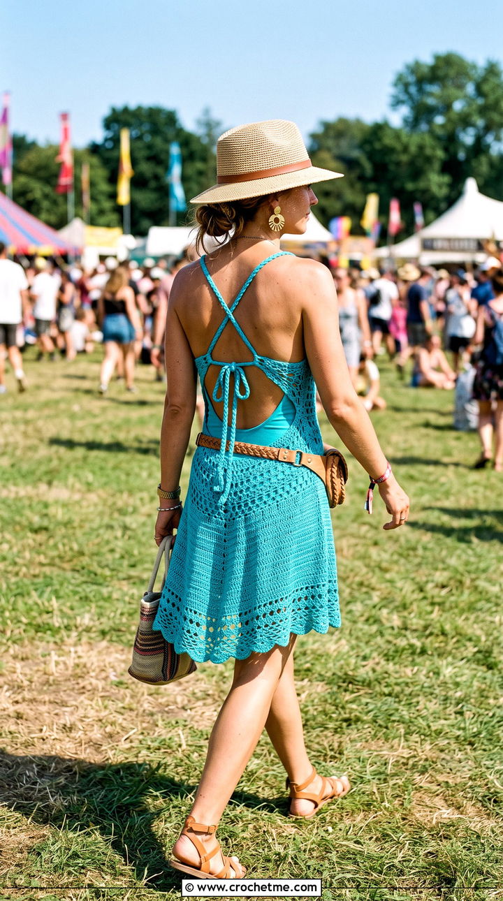 Open Back Crochet Festival Dress With Flat Sandals - 35 crochet festival dress outfit ideas