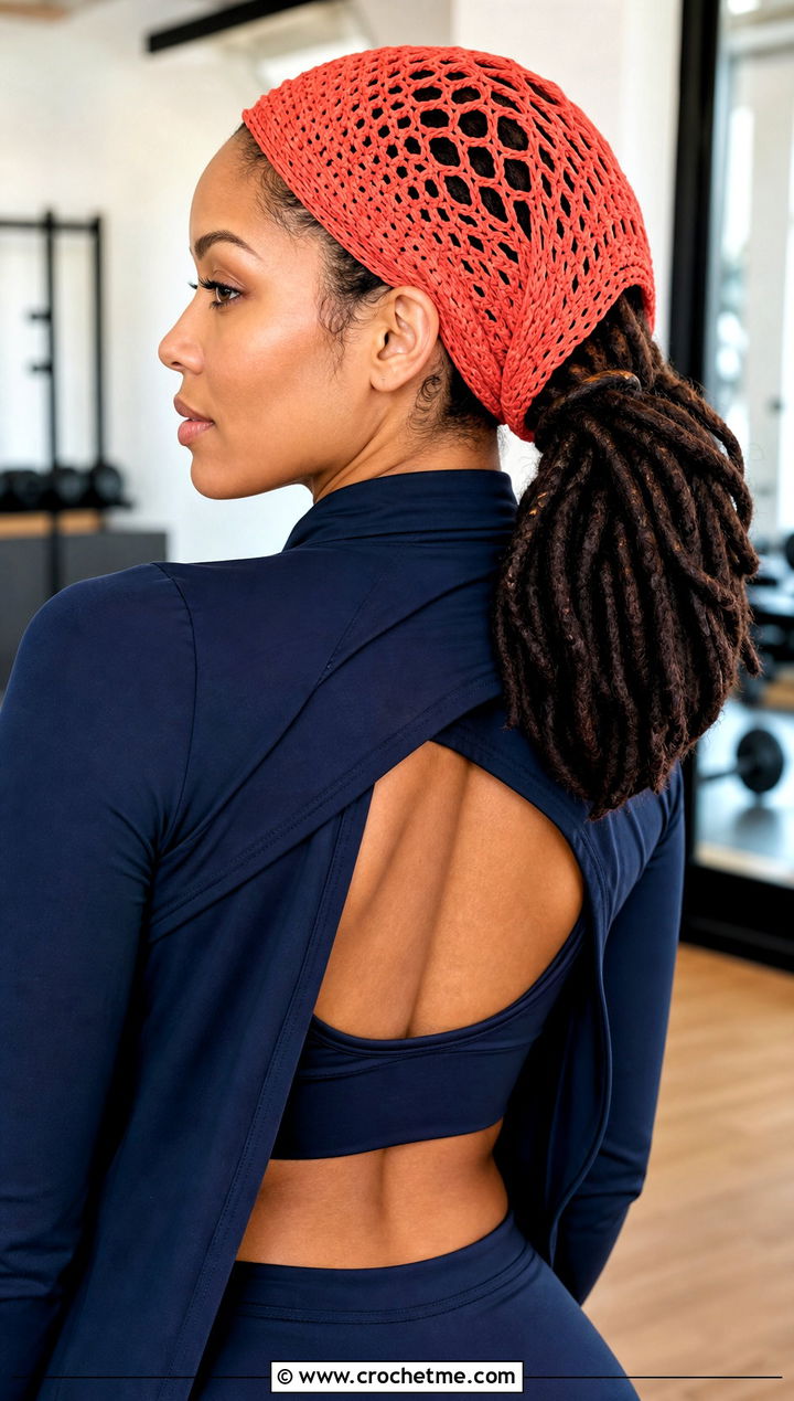 Open Back Crochet Ponytail Dread Cap With Matching Workout Set - 20 Crochet Dread Cap outfit ideas