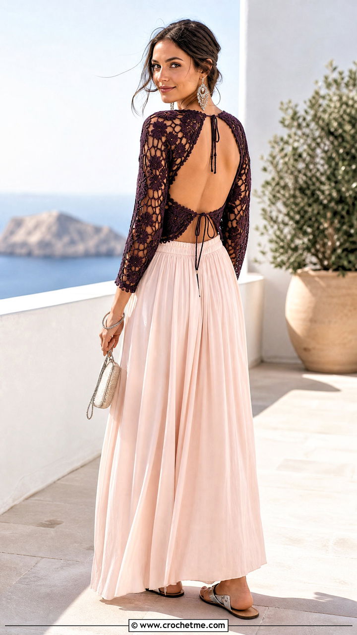 Open Back Crochet Top With Maxi Skirt - 35 crochet top ideas