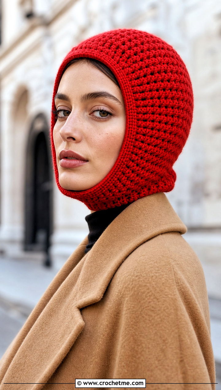Open Face Crochet Balaclava Beanie With Wool Coat - 25 crochet balaclava beanie outfit ideas