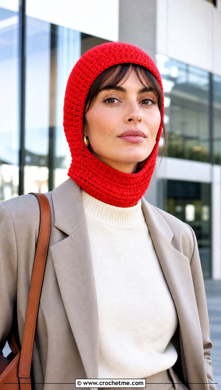 Open Face Crochet Balaclava Hat With Tailored Suit - 25 crochet balaclava hat outfit ideas