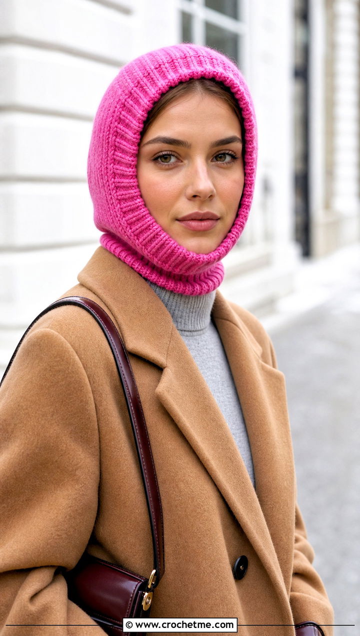 Open Face Helmet Balaclava With Wool Coat - 25 crochet helmet balaclava outfit ideas