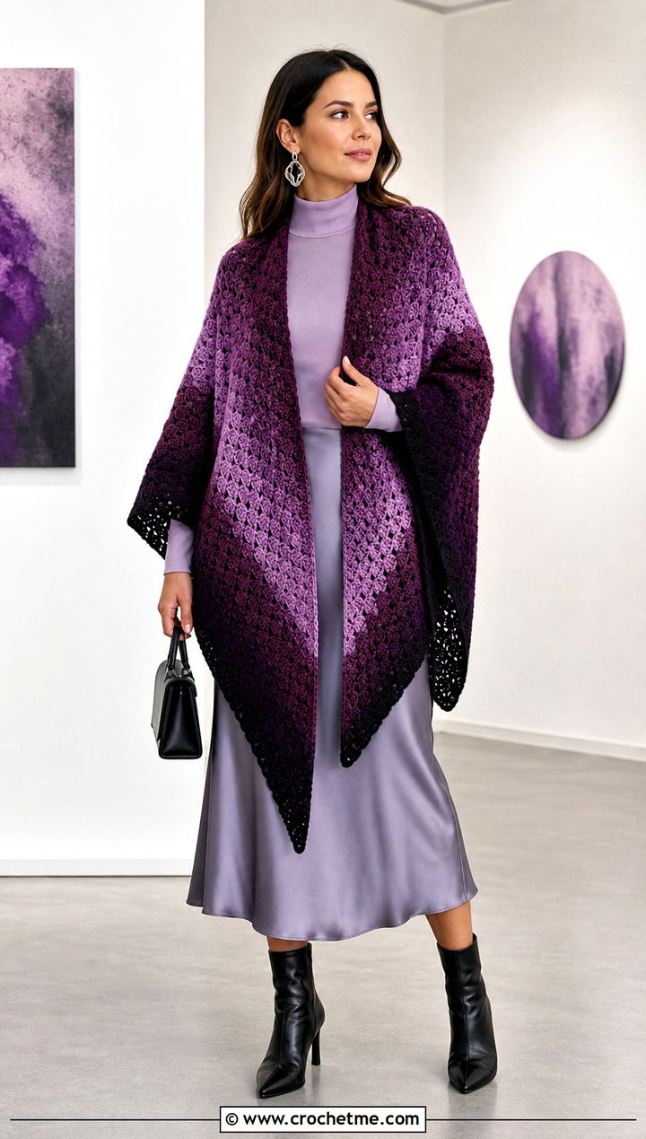 Open Front C C Ruana Poncho With Satin Skirt - 15 Crochet C2C Poncho outfit ideas
