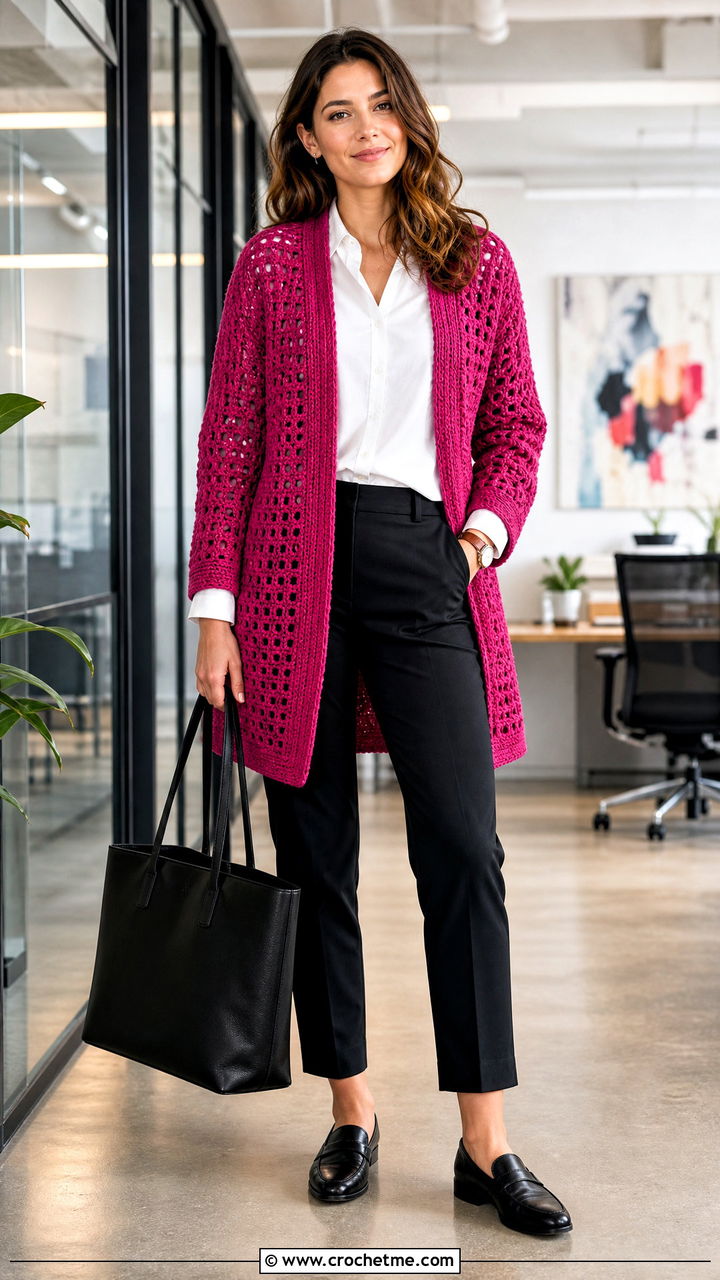 Open Front Crochet Blanket Cardigan With Button Down Shirt - 35 crochet blanket cardigan outfit ideas