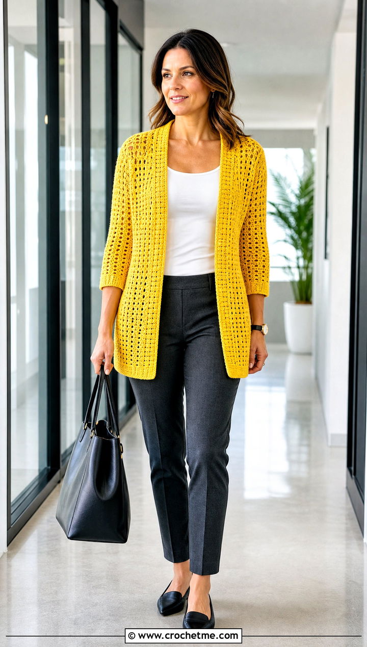 Open Front Crochet Cardigan Sweater With Office Separates - 35 diy crochet sweater outfit ideas