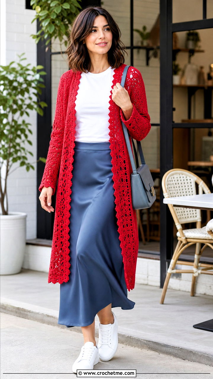 Open Front Crochet Cardigan With Slip Skirt - 35 simple crochet cardigan outfit ideas