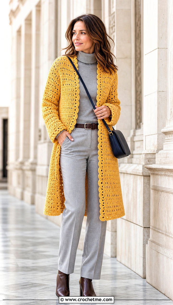 Open Front Crochet Coat With A Turtleneck - 25 Crochet Coat For Women outfit ideas