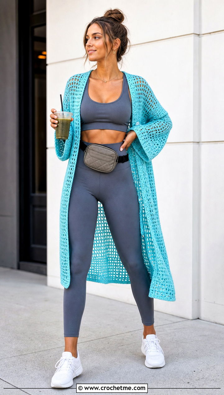 Open Front Crochet Kimono With Leggings - 25 easy crochet kimono outfit ideas