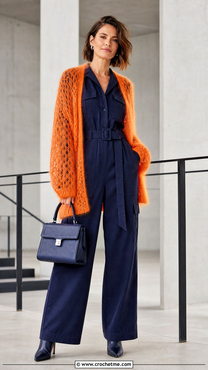 Open Front Crochet Mohair Cardigan With Jumpsuit - 35 crochet mohair cardigan outfit ideas