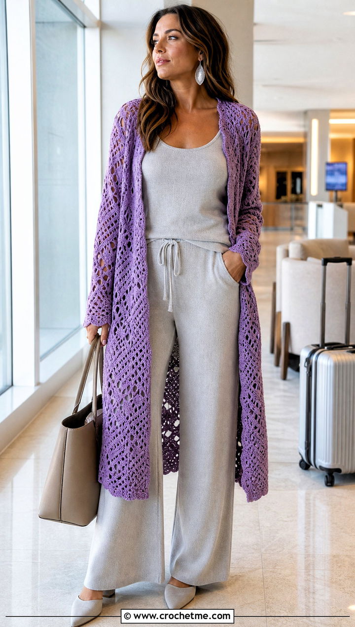 Open Front Folklore Crochet Cardigan With Matching Knit Set - 30 folklore crochet cardigan outfit ideas