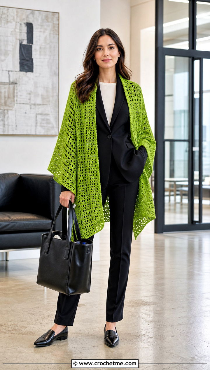 Open Front Ruana Crochet Poncho With Blazer - 25 Crochet For Poncho outfit ideas