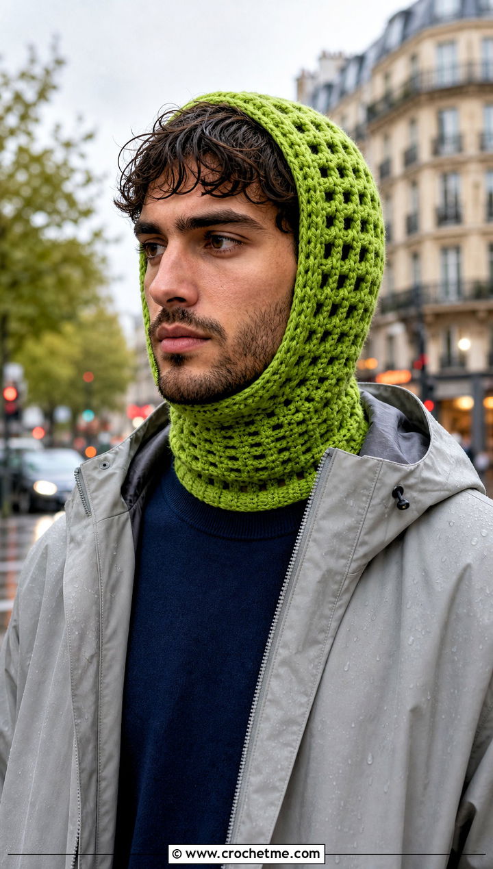 Open Head Crochet Balaclava With Rain Jacket - 30 crochet balaclava for men outfit ideas