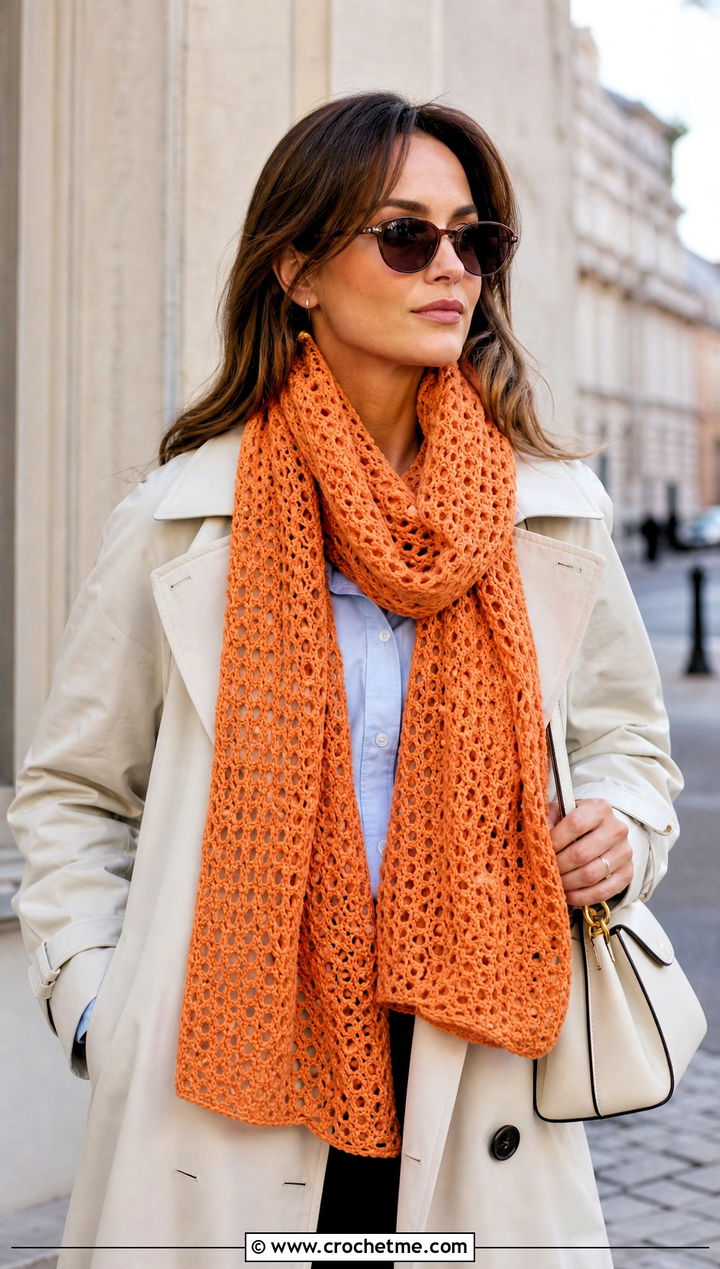 Open Mesh Double Length Crochet Cowl With Trench Coat - 15 Double Length Crochet Cowl outfit ideas