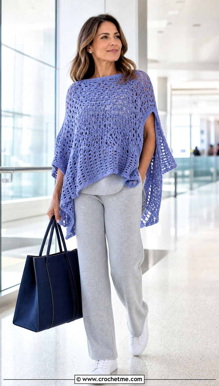 Open Side Crochet Poncho With Matching Knit Set - 25 Easy Simple Crochet Poncho outfit ideas
