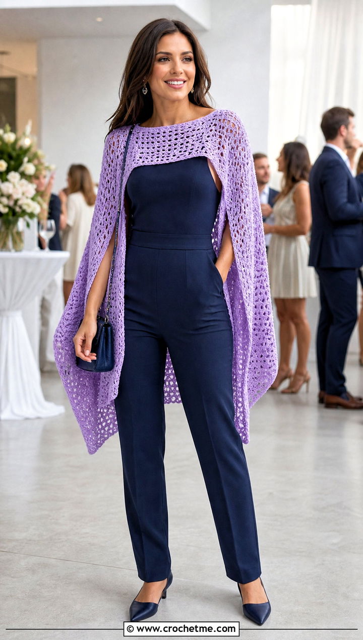 Open Side Rectangle Poncho With Sleeveless Jumpsuit - 30 crochet rectangle poncho outfit ideas
