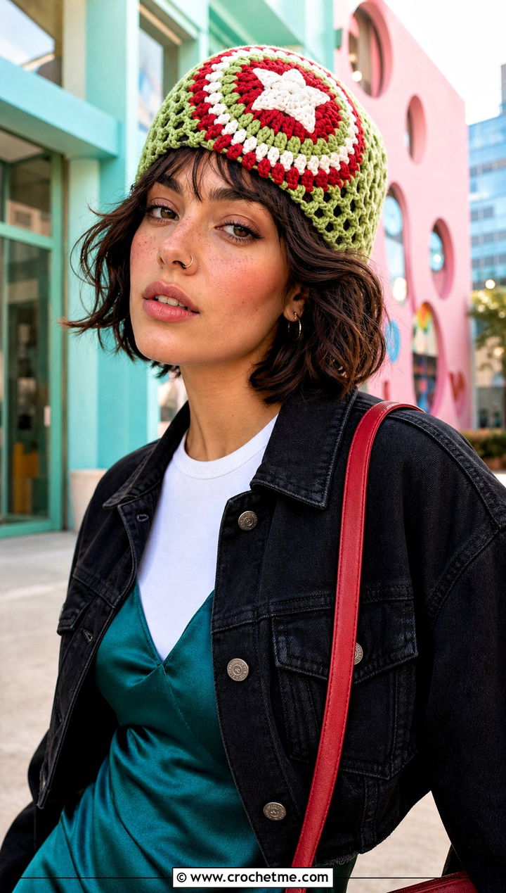 Open Stitch Captain America Crochet Beanie With Slip Dress - 15 Captain America Crochet Beanie outfit ideas