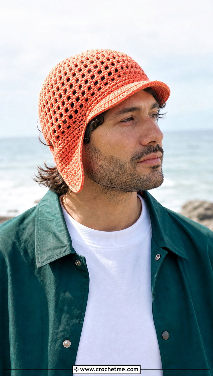 Open Stitch Crochet Earflap Hat With Coach Jacket - 20 Mens Crochet Earflap Hat outfit ideas