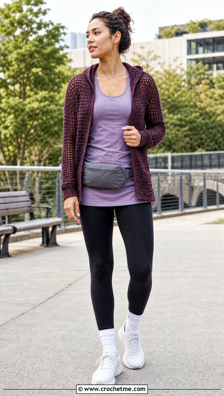 Open Stitch Crochet Hoodie With Leggings - 20 Open Weave Crochet Sweater outfit ideas