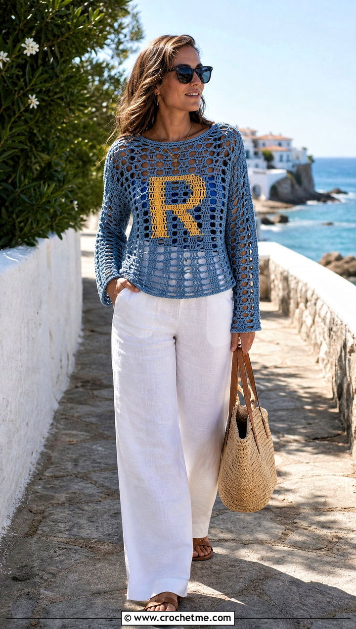 Open Stitch Crochet Ron Weasley Sweater With Linen Pants - 25 Crochet Ron Weasley Sweater outfit ideas