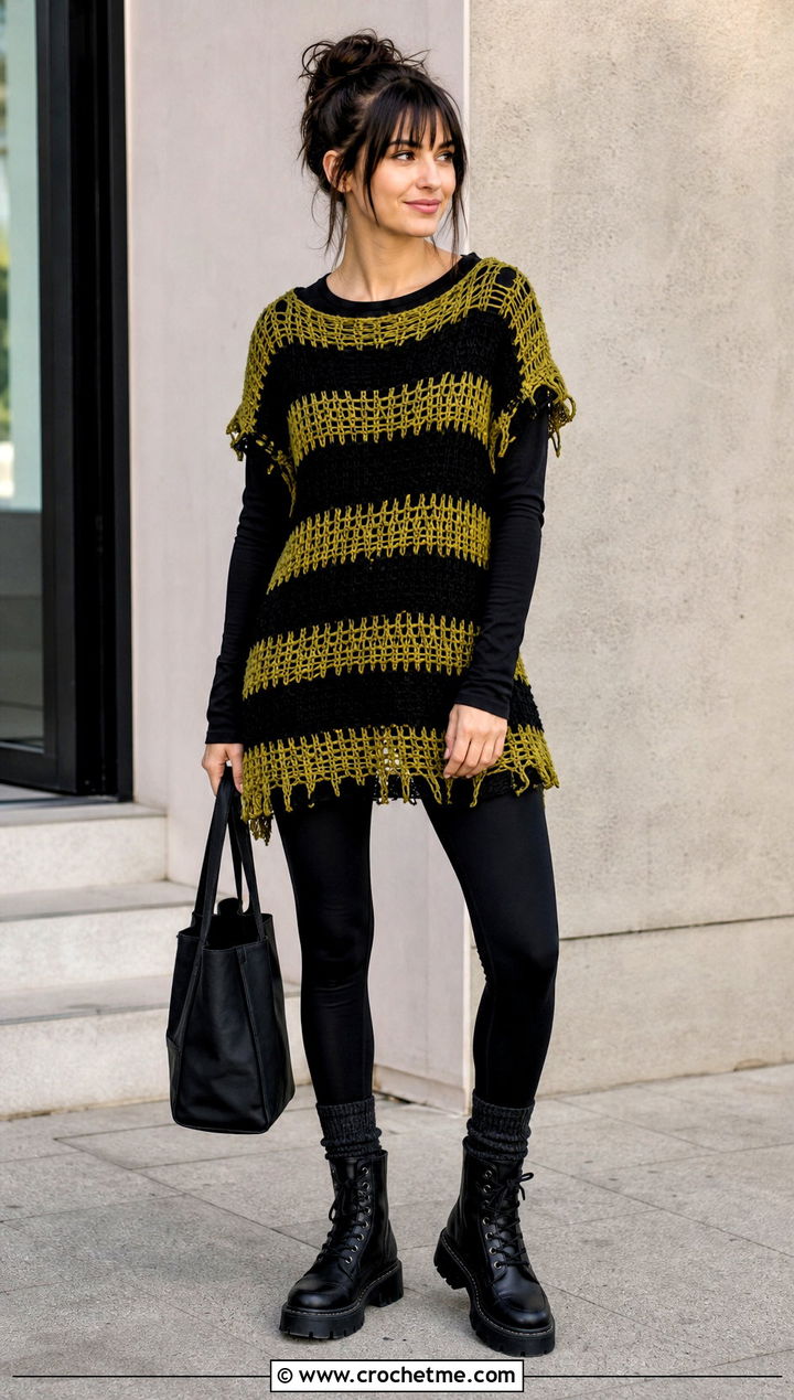 Open Stitch Freddy Krueger Tunic Sweater With Leggings - 30 crochet freddy krueger sweater outfit ideas